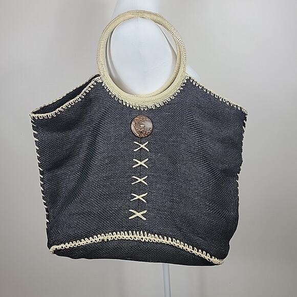 Cappelli Straworld Handbags - Cappelli‎ Straworld Purse Black Lg Woven Straw Boho Hobo Coastal Resort Cruise